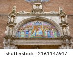Small photo of Toulouse, France. May 23, 2022. Renaissance gate 16th century and Ceramic tympanum 19th century Front gate of Our Lady of the Dalbade church
