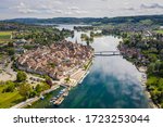 Aerial view of the Stein am Rhein medieval village by the Rhine river in Canton Schaffhausen in east Switzerland