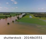 Small photo of Flooded land and floodplains, drowned trees, river Maas village Appeltern