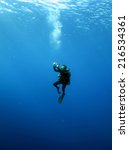 Small photo of DAHAB, EGYPT - June 27, 1014: Videographer filming Ahmed Gabr's descent to 220 m during a training dive prior to his deepest scuba dive world record attempt in September 2014