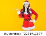 Portrait beautiful young asian woman wear christmas costume on color background