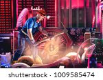 Macro view of miner working for bitcoins mine pool. Devices and technology for mining cryptocurrency. Mining cryptocurrency concept.
