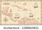 Old Caribbean Sea Map. Ancient...