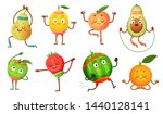 fruit characters yoga. fruits... | Shutterstock .eps vector #1440128141