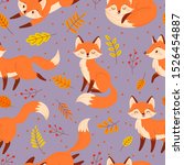 Seamless Foxes Pattern. Autumn...