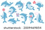 dolphins with balls. cute... | Shutterstock .eps vector #2009469854