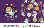 cute cartoon animals in space ... | Shutterstock .eps vector #2074561627