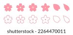 Pink Japanese cherry blossoms, spring cherry blossom petals, icon illustration material set