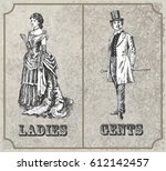 victorian lady and gentleman.... | Shutterstock .eps vector #612142457