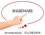 Small photo of Hand writing SHAREWARE with the abstract background. The word SHAREWARE represent the meaning of word as concept in stock photo.