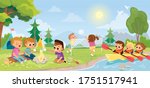 summer landscape with kids.... | Shutterstock .eps vector #1751517941