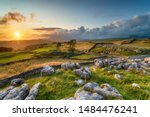 Dramatic sunset over beautiful scenery at the Winskill Stones near Settle in the Yorkshire Dales