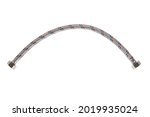 Flexible liner for water supply on a white background. Close-up of flexible metal braided hose.
