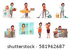 set of affairs woman housewife. ... | Shutterstock .eps vector #581962687