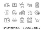 shopping line icons. gift ... | Shutterstock .eps vector #1305135817