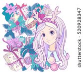 young girl with long purple... | Shutterstock .eps vector #520928347