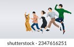 Small photo of A group of jumping young people on white background.