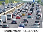 traffic jam on german highway. Current discussion about toll collect for foreign cars due to the claim of bavarias prime minister Horst Seehofer