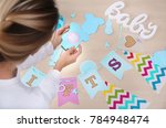 woman holding thank you card... | Shutterstock . vector #784948474