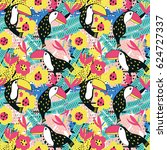 toucan floral seamless pattern. ... | Shutterstock .eps vector #624727337