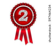 silver 2nd place rosette  badge ... | Shutterstock .eps vector #597464234