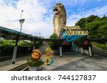 Small photo of SINGAPORE - DECEMBER 05: Merlion Statue on Sentosa Island on December 05, 2014 in Singapore. It is a mythical creature with the head of a lion and the body of a fish and used to personify Singapore.