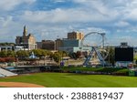 Small photo of Davenport, IA - 18 October 2023: Dismantling fairground rides in amusement park for winter