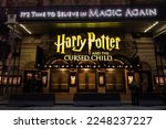 Small photo of New York, NY USA - January 10, 2023: Harry Potter and the Cursed Child playing on Broadway at the Lyric Theatre. Theatre sign with people starting to line up for the next showing.
