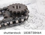 Driving industrial roller chain and sprocket on a print engineering drawings