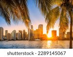 Small photo of Miami, Florida skyline with sunbeams shining through the skyscrapers. Miami is a majority-minority city and a major center and leader in finance, commerce, culture, arts, and international trade.