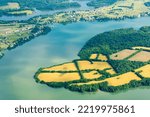 Small photo of USA, Tennessee. Color and patterns agricultural fields, Rarity Bay Lakefront community Tellico Lake