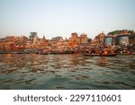 Small photo of Varanasi,India-March 27,2023 : Indian people at the ghats after ceremony of daily morning bathing in the Ganges River in Varanasi, India.