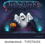 halloween background with ghost ... | Shutterstock .eps vector #719276101