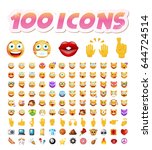 set of 100 cute icons on white... | Shutterstock .eps vector #644724514