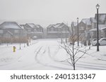 Empty street during heavy snowfall