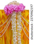 Small photo of Hand-woven fabric made from colorful cotton tied and pleated to form flowers, Tie and pleat into a flower isolated on white background. This has clipping path.