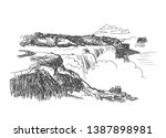 niagara falls vector sketch... | Shutterstock .eps vector #1387898981