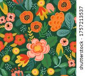 folk floral seamless pattern.... | Shutterstock .eps vector #1757213537