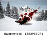 Red Santa Claus Riding A Wooden ...