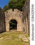 Small photo of Butrint, Albania- 29 June 2014: Remains of a Christian basilica from the 6th century in Buthrotum, ancient Greek and later Roman city and bishopric in Epirus