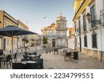 Beautiful Belmarco Mansion in the city center of Faro, Algarve, Portugal. Morning scene from the Faro old town, South Portugal