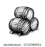 three wooden barrels for wine... | Shutterstock .eps vector #1713784921