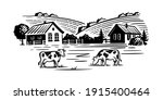 village with cows and houses.... | Shutterstock .eps vector #1915400464