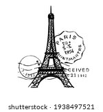 sketch of eiffel tower with... | Shutterstock .eps vector #1938497521