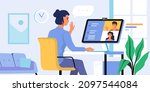 female working from home office ... | Shutterstock .eps vector #2097544084