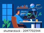 stock trader working on... | Shutterstock .eps vector #2097702544