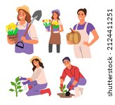 gardening people set vector.... | Shutterstock .eps vector #2124411251