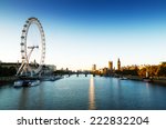 London Skyline landscape at Sunrise with Big Ben, Palace of Westminster, London Eye, Westminster Bridge, River Thames, London, England, UK.