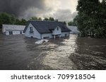 flooding houses with rising water. 3d rendering
