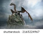 Dragon Sitting On The Rock 3d...